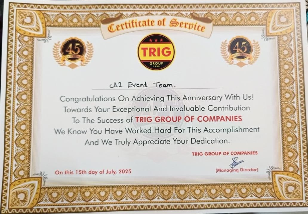 A1 Event Certificate of Excellence